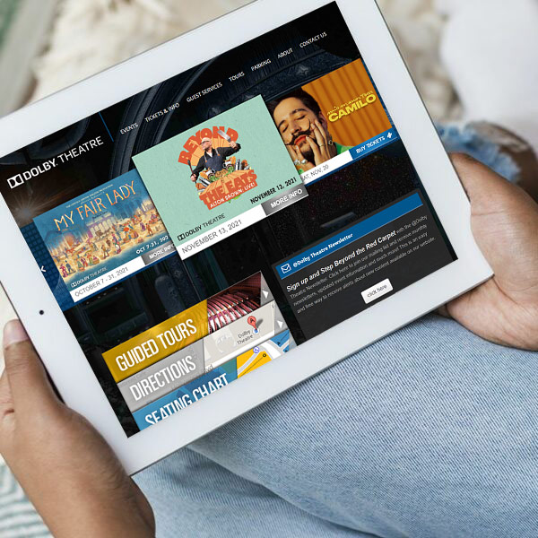 Tablet with The Dolby Theatre website on it