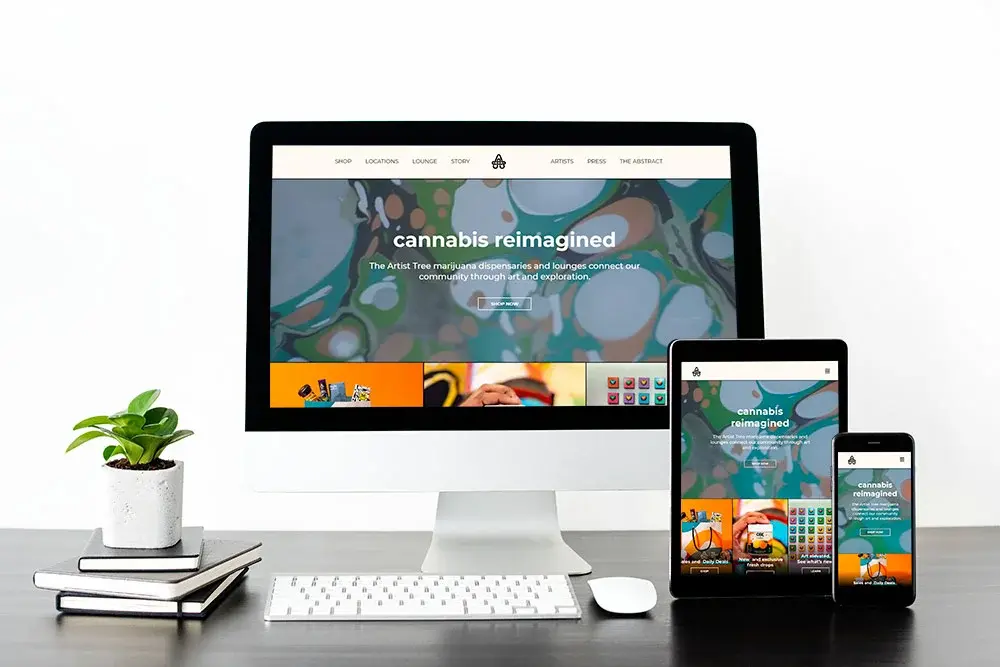 Composition of a desktop, tablet and mobile view